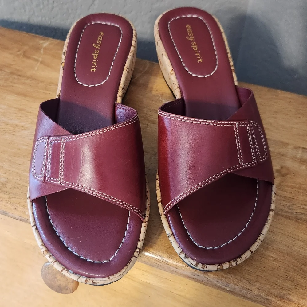 NWT Easy Spirit ESPLUSH‎ Red Leather Upper Slip-On Wedges, Size 7.5